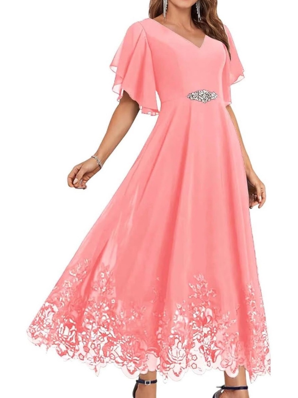 Aevomsyn Tea Length Mother of The Bride Dress with pockets Sz 16 NWT